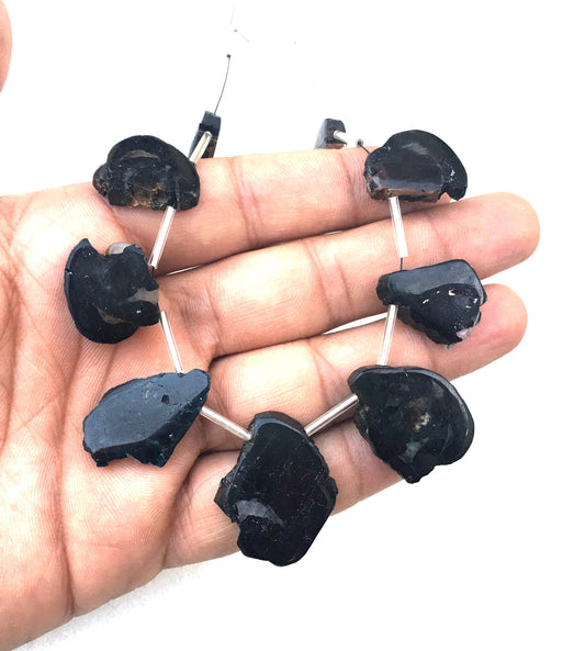 Natural Black Tourmaline Gemstone,9 Pieces Uneven Shape Rough,Size 15x18-22x29 MM Raw,Side Drilled High Quality Raw,Making Jewelry Wholesale