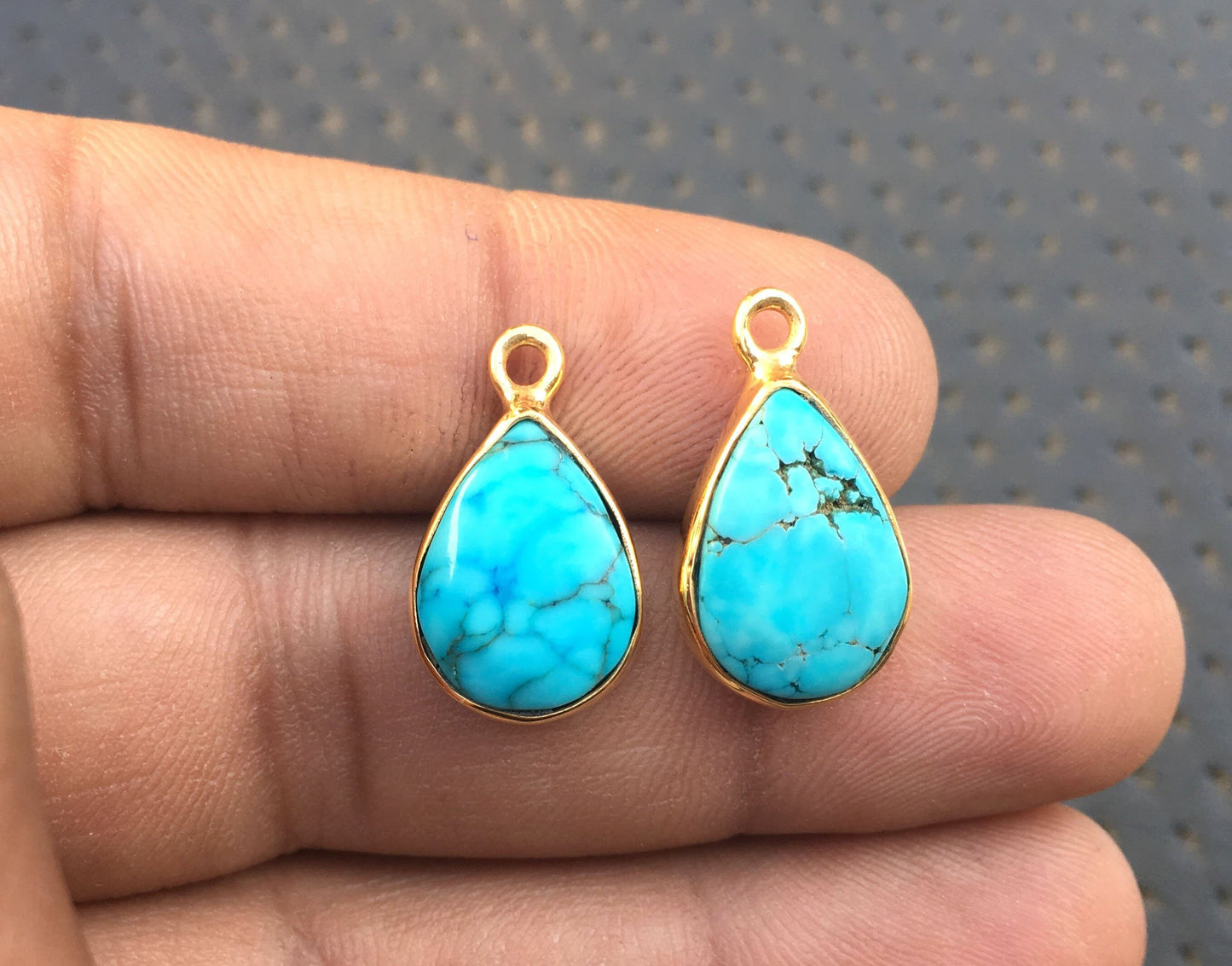 Exceptionally lovely Natural Turquoise Gemstone Polished Rough 92.5 Silver Gold Polish Teardrop Pendant 2 Pcs Size 11x14-11x15 MM Wholesale