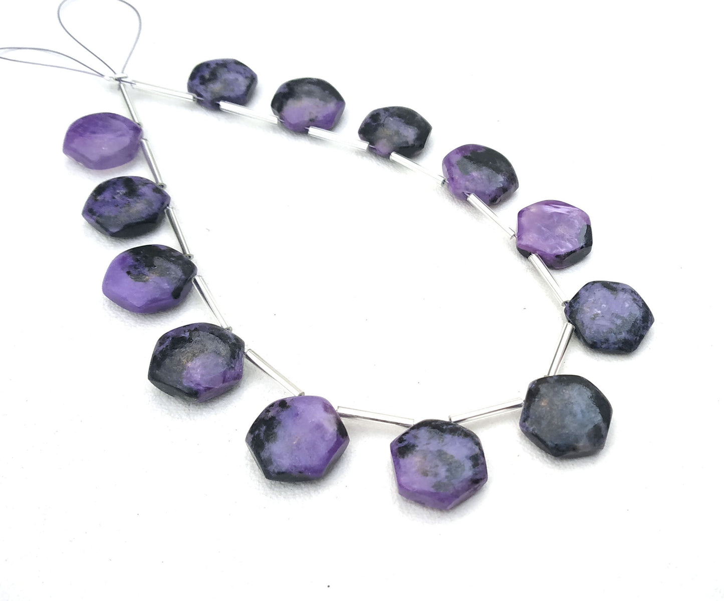 Gorgeous Gemstone 1 Strand Natural Charoite Stone,13 Pieces Hexagon Shape Smooth Briolette Beads Size 13-14 MM Making Jewelry Wholesale Rate