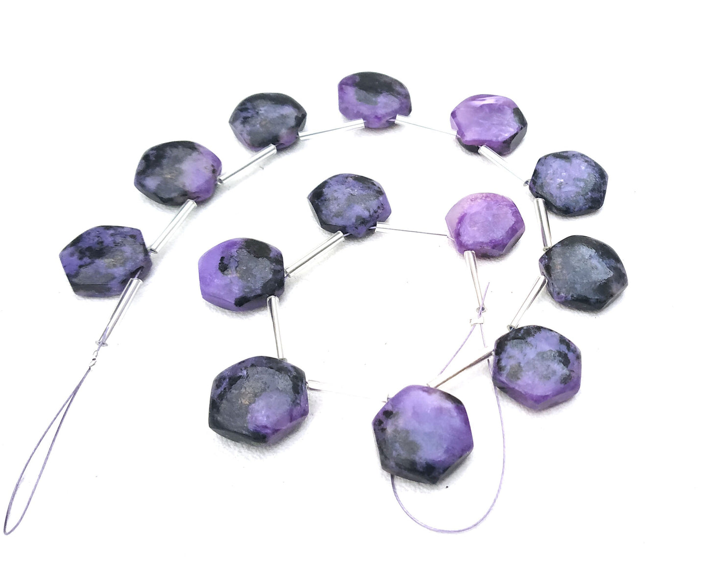 Gorgeous Gemstone 1 Strand Natural Charoite Stone,13 Pieces Hexagon Shape Smooth Briolette Beads Size 13-14 MM Making Jewelry Wholesale Rate