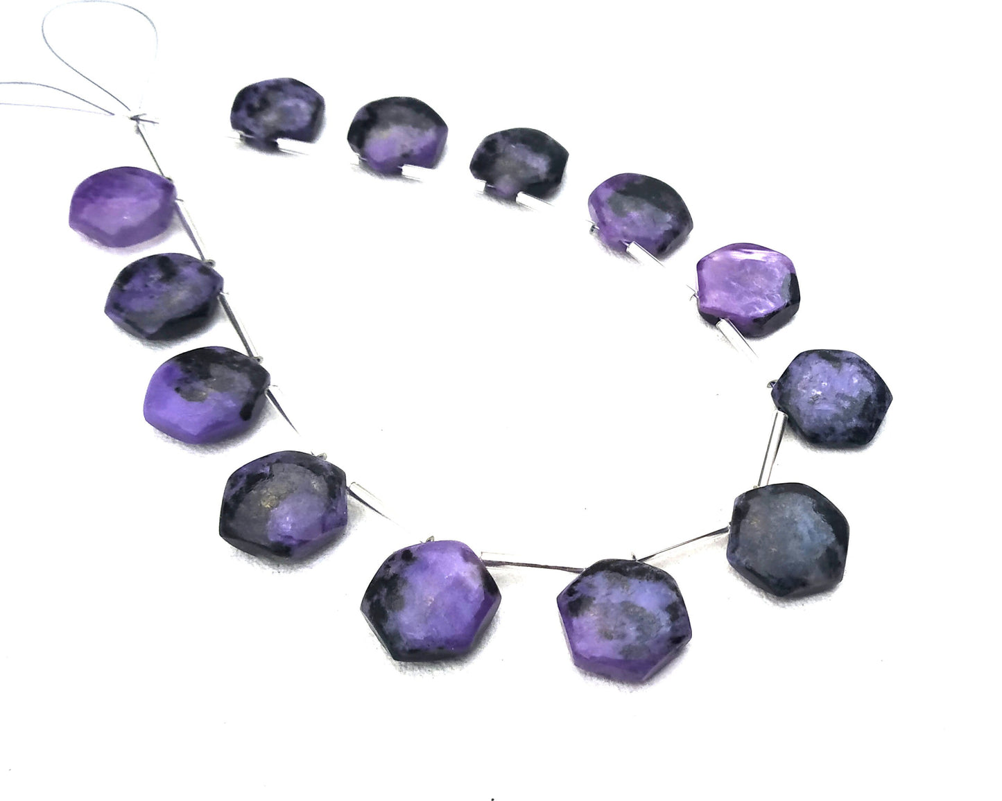 Gorgeous Gemstone 1 Strand Natural Charoite Stone,13 Pieces Hexagon Shape Smooth Briolette Beads Size 13-14 MM Making Jewelry Wholesale Rate