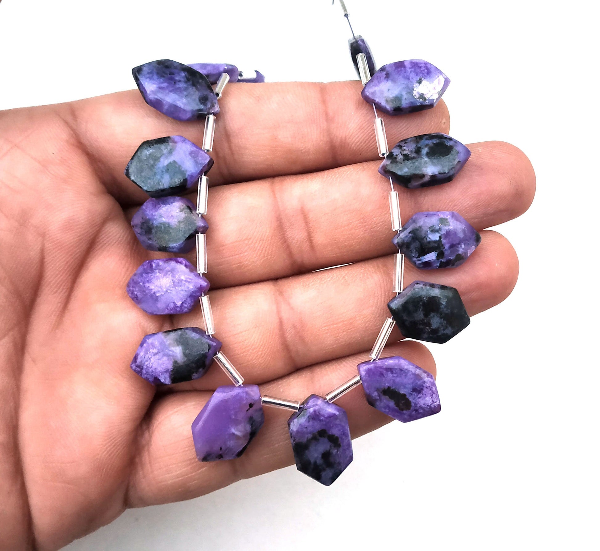 All Great 16 Pieces Natural Charoite Gemstone,Designer Fancy Shape Smooth Briolette Beads, Size 9x14.5-10x17 MM Making Jewelry Wholesale