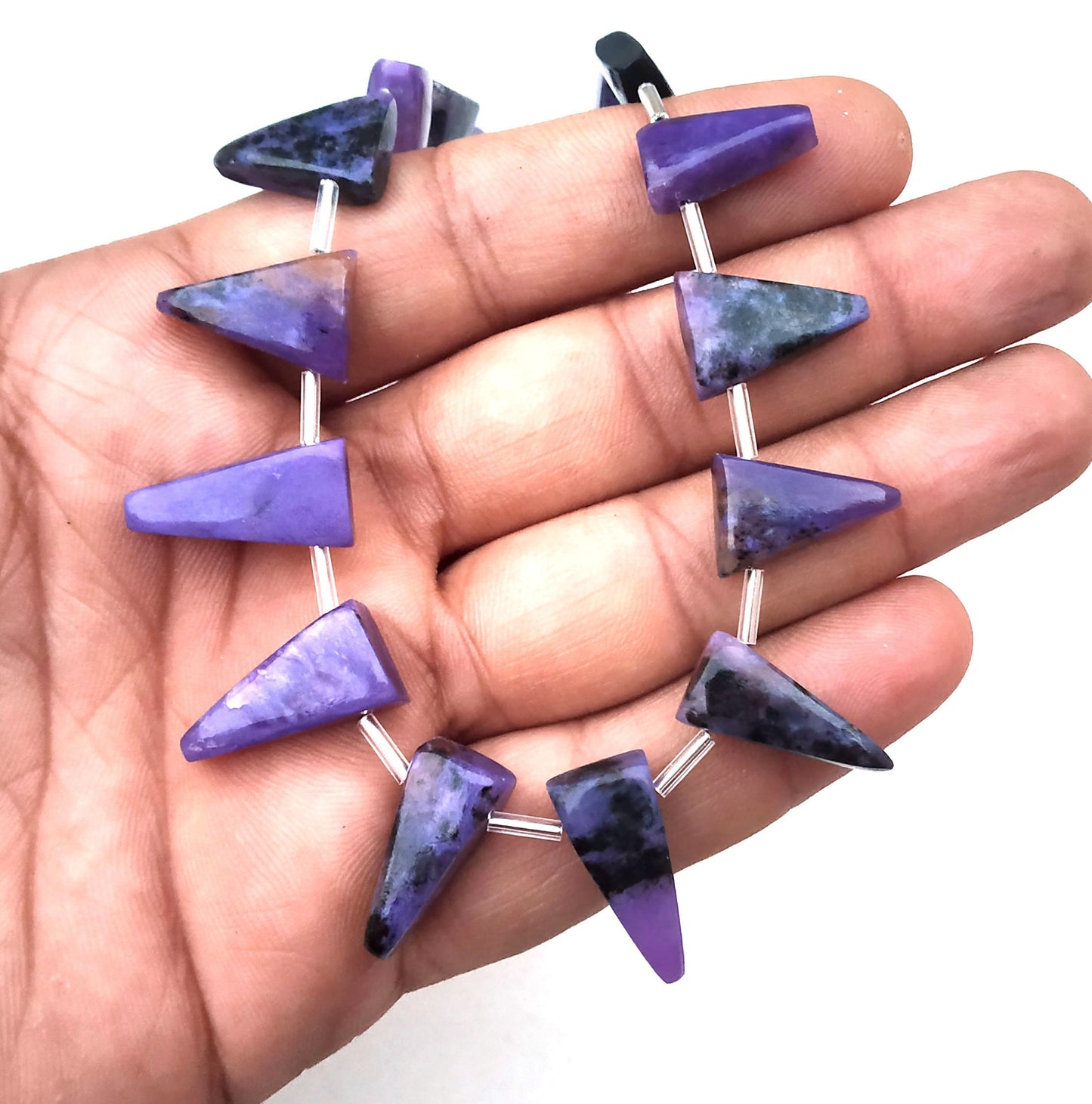 Smooth Triangle Shape Super Fine Quality 15 Pieces Natural Charoite Gemstone,Briolette Beads,Size 9x12-10x21 MM Making Jewelry Wholesale