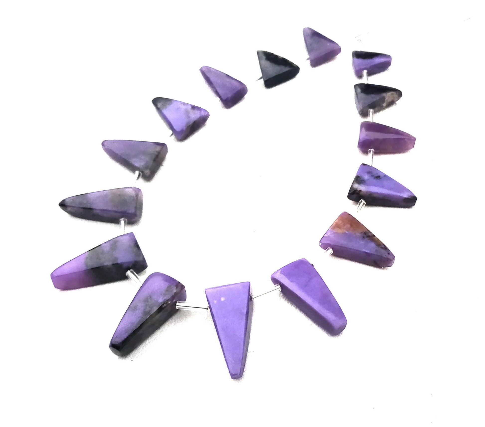 Smooth Triangle Shape Super Fine Quality 15 Pieces Natural Charoite Gemstone,Briolette Beads,Size 9x12-10x21 MM Making Jewelry Wholesale