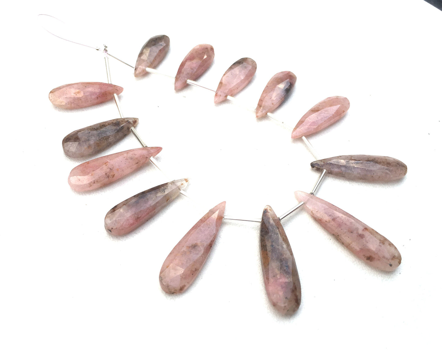 AAA+ Quality Natural Rhodonite Gemstone, 13 Pieces Faceted Pear Shape Briolette Beads Size 10x27-10x39 MM Making jewelry Wholesale Price