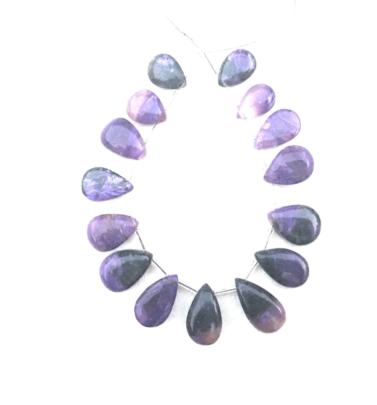 15 Pieces 1 Strand Natural Charoite Gemstone,Pear Shape Smooth Briolette Beads Size 8x19-11x22 MM Making Purple Smooth Jewelry Wholesale