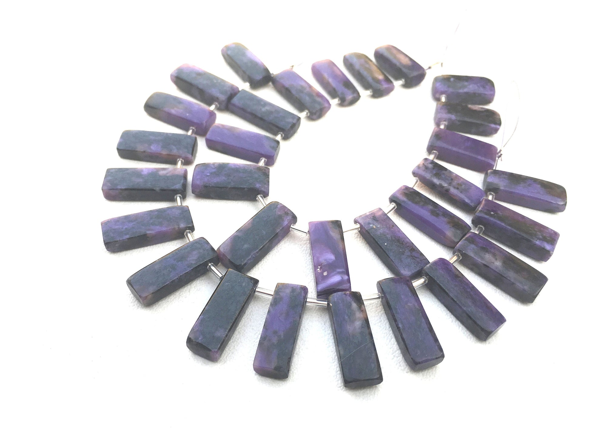 AAA+ Quality Natural Charoite Gemstone,15 Pieces Smooth Rectangle Shape Briolette Beads,Size 7x18-8x21 MM Making Jewelry Wholesale Price