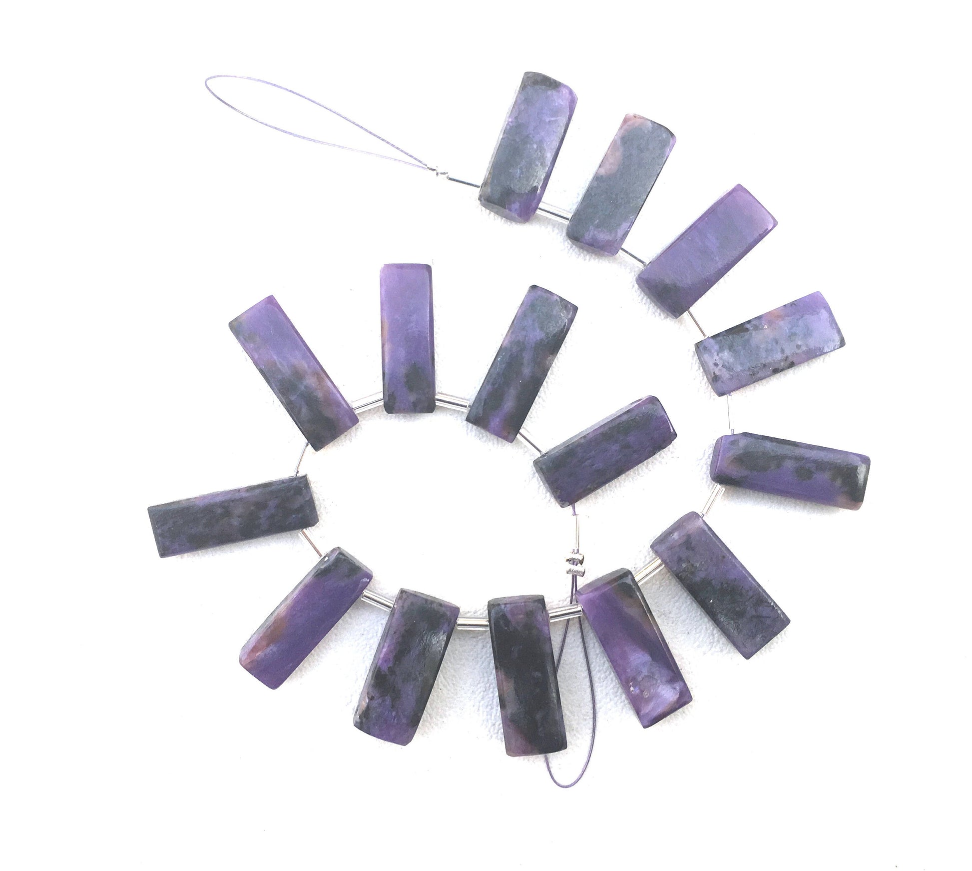 AAA+ Quality Natural Charoite Gemstone,15 Pieces Smooth Rectangle Shape Briolette Beads,Size 7x18-8x21 MM Making Jewelry Wholesale Price