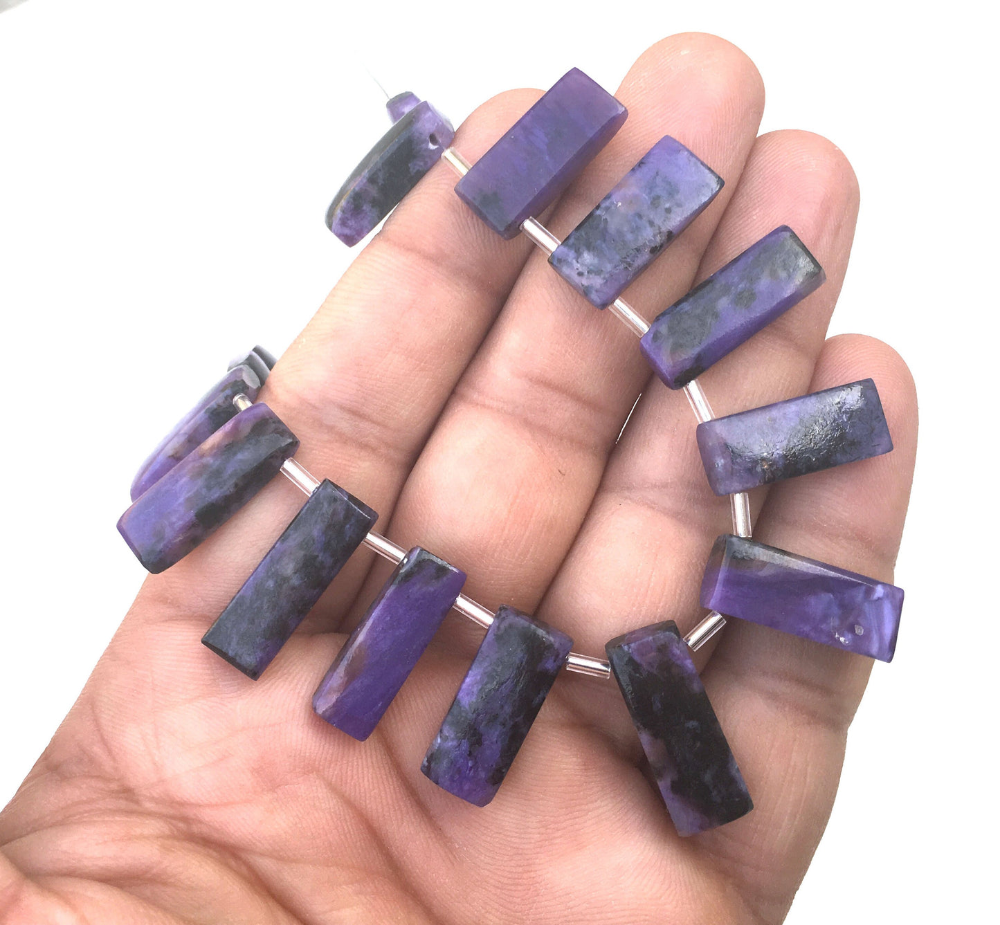 AAA+ Quality Natural Charoite Gemstone,15 Pieces Smooth Rectangle Shape Briolette Beads,Size 7x18-8x21 MM Making Jewelry Wholesale Price