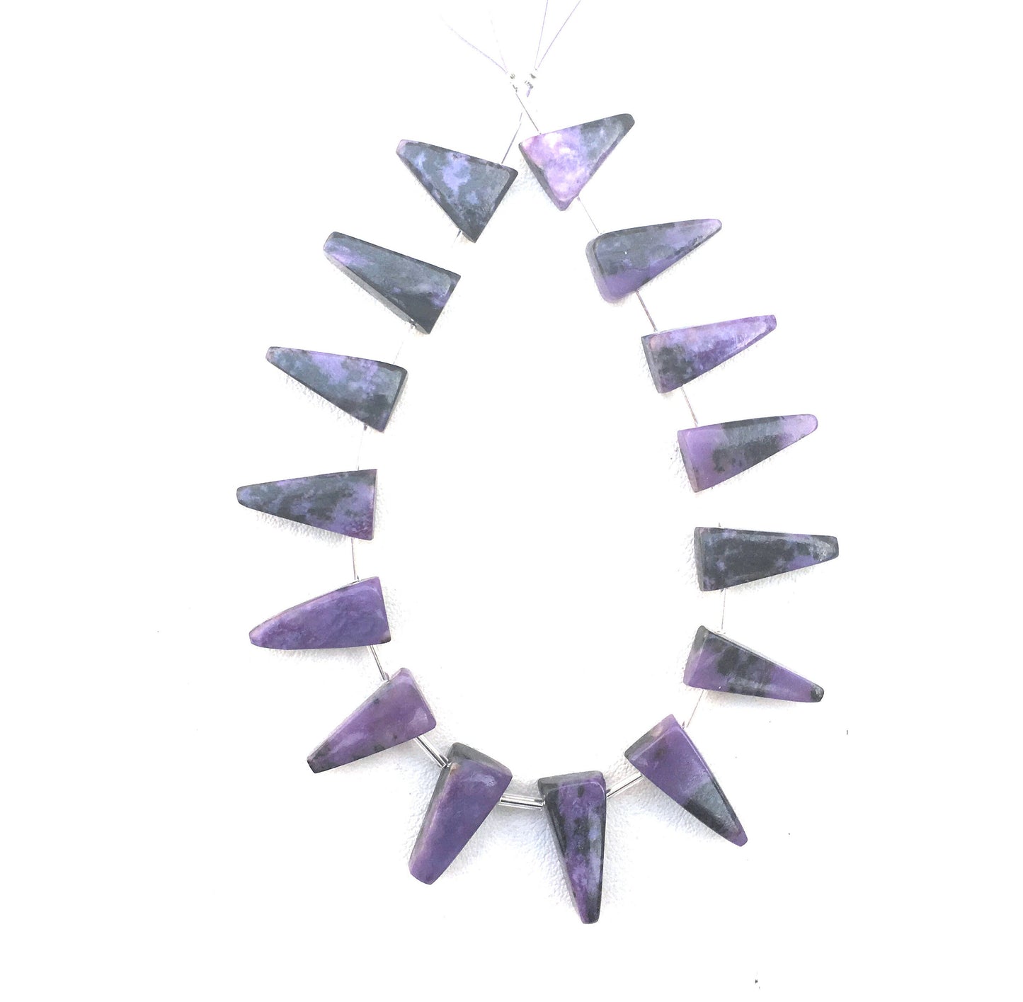 Wonderful Quality 15 Pieces Natural Charoite Gemstone,Smooth Triangle Shape Briolette Beads,Size 9x17-10x27 MM Making Jewelry Wholesale Rate