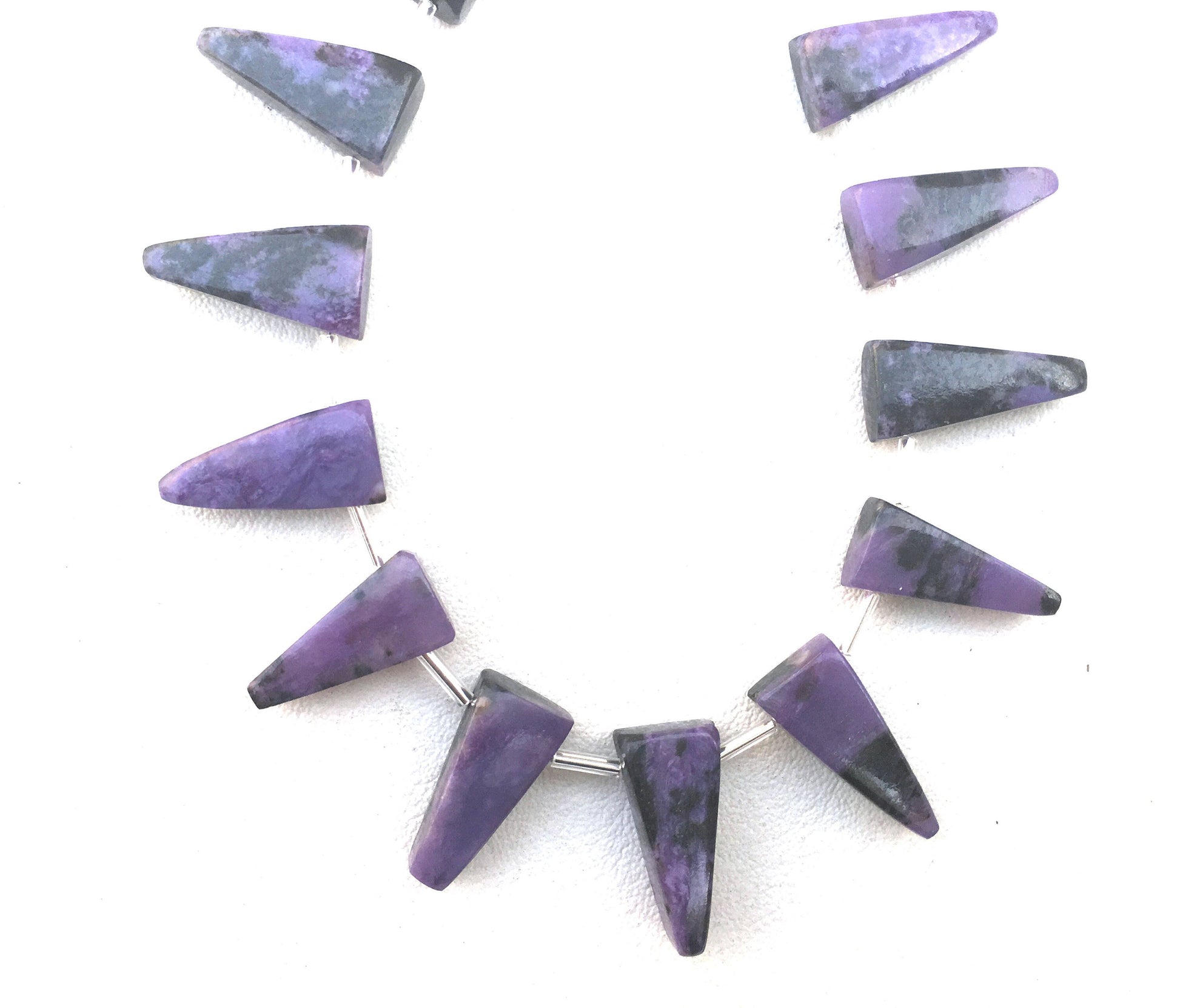 Wonderful Quality 15 Pieces Natural Charoite Gemstone,Smooth Triangle Shape Briolette Beads,Size 9x17-10x27 MM Making Jewelry Wholesale Rate