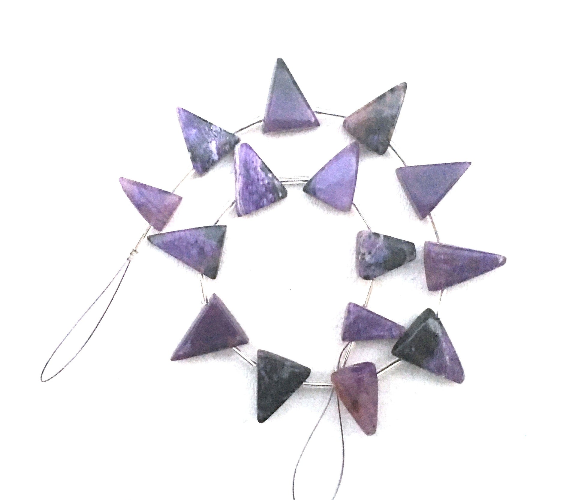 15 Pieces Natural Charoite Gemstone,Smooth Triangle Shape Briolette Beads,Size 9x13-13x17 MM Making Smooth Gemstone Jewelry Wholesale Rate