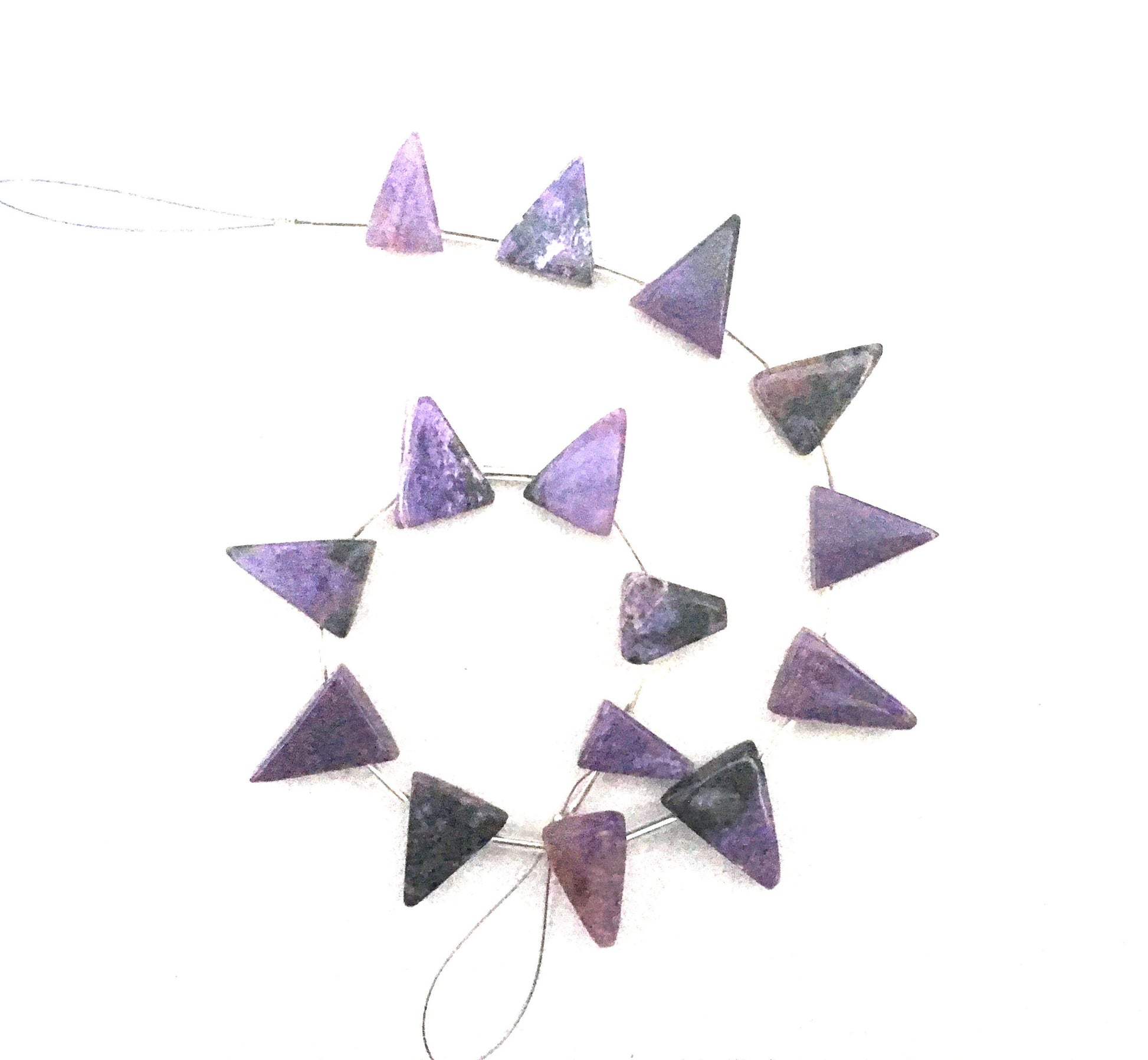 15 Pieces Natural Charoite Gemstone,Smooth Triangle Shape Briolette Beads,Size 9x13-13x17 MM Making Smooth Gemstone Jewelry Wholesale Rate