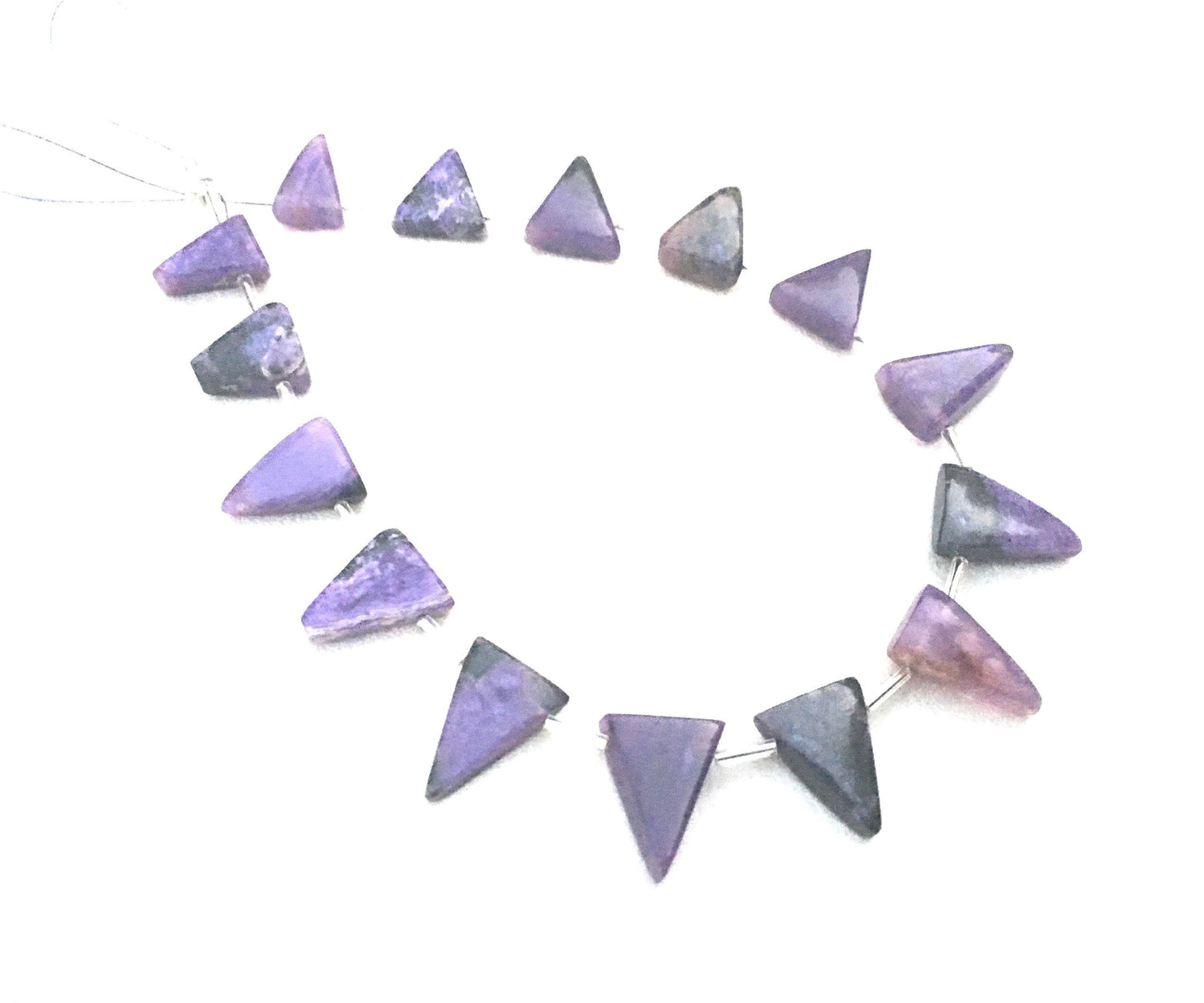 15 Pieces Natural Charoite Gemstone,Smooth Triangle Shape Briolette Beads,Size 9x13-13x17 MM Making Smooth Gemstone Jewelry Wholesale Rate