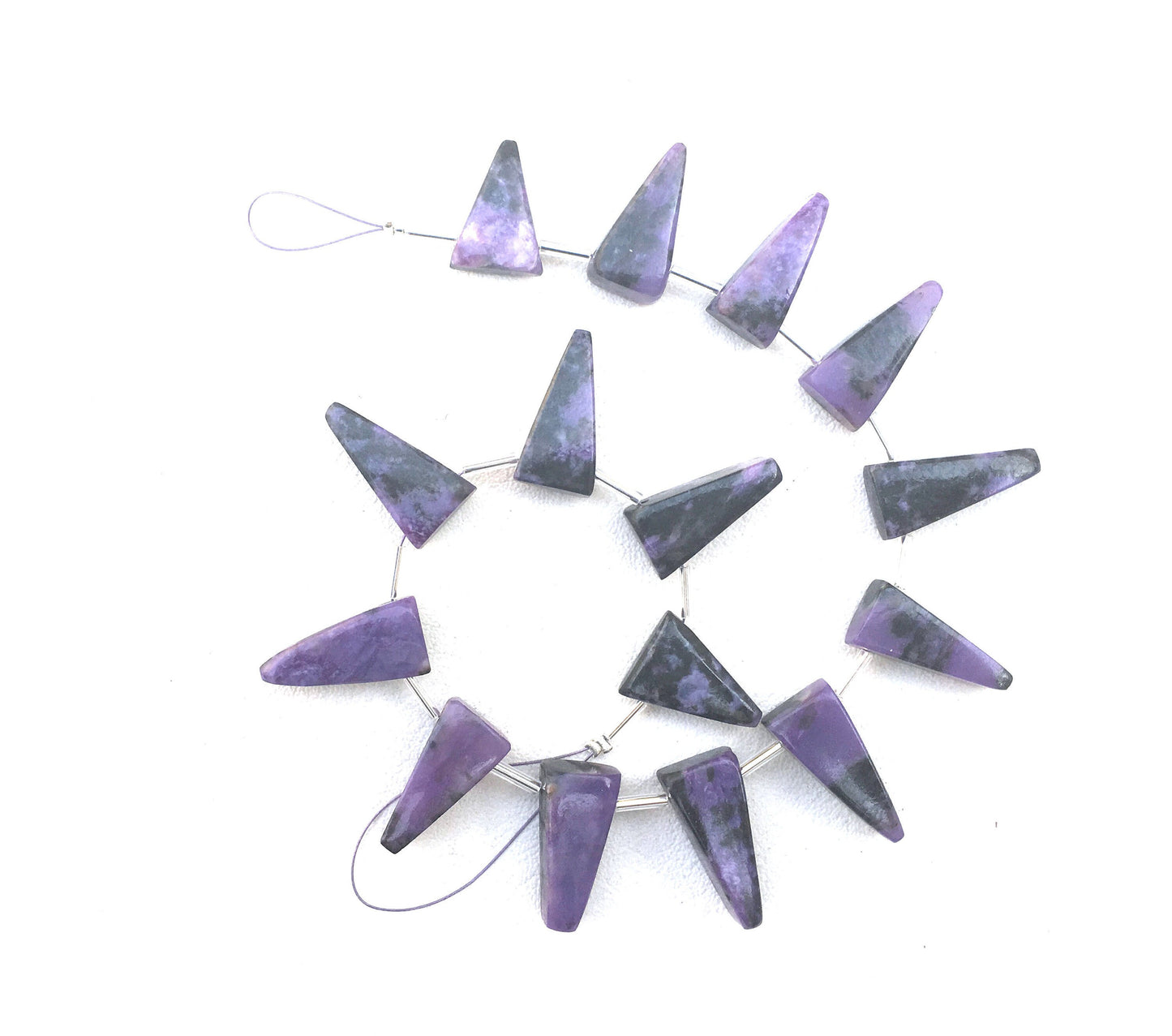 Wonderful Quality 15 Pieces Natural Charoite Gemstone,Smooth Triangle Shape Briolette Beads,Size 9x17-10x27 MM Making Jewelry Wholesale Rate