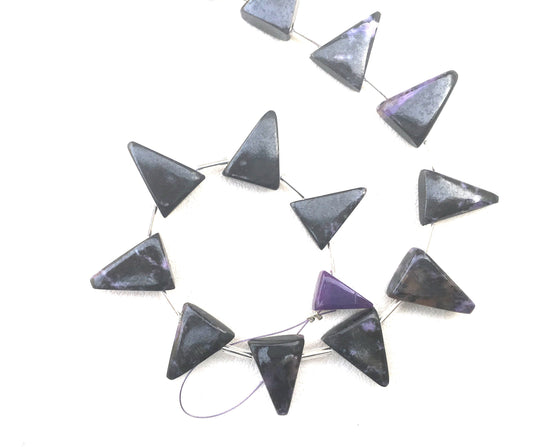 15 Pieces Natural Charoite Gemstone,Smooth Triangle Shape Briolette Beads,Size 9x11-13x16 MM Making Smooth Gemstone Jewelry Wholesale Rate