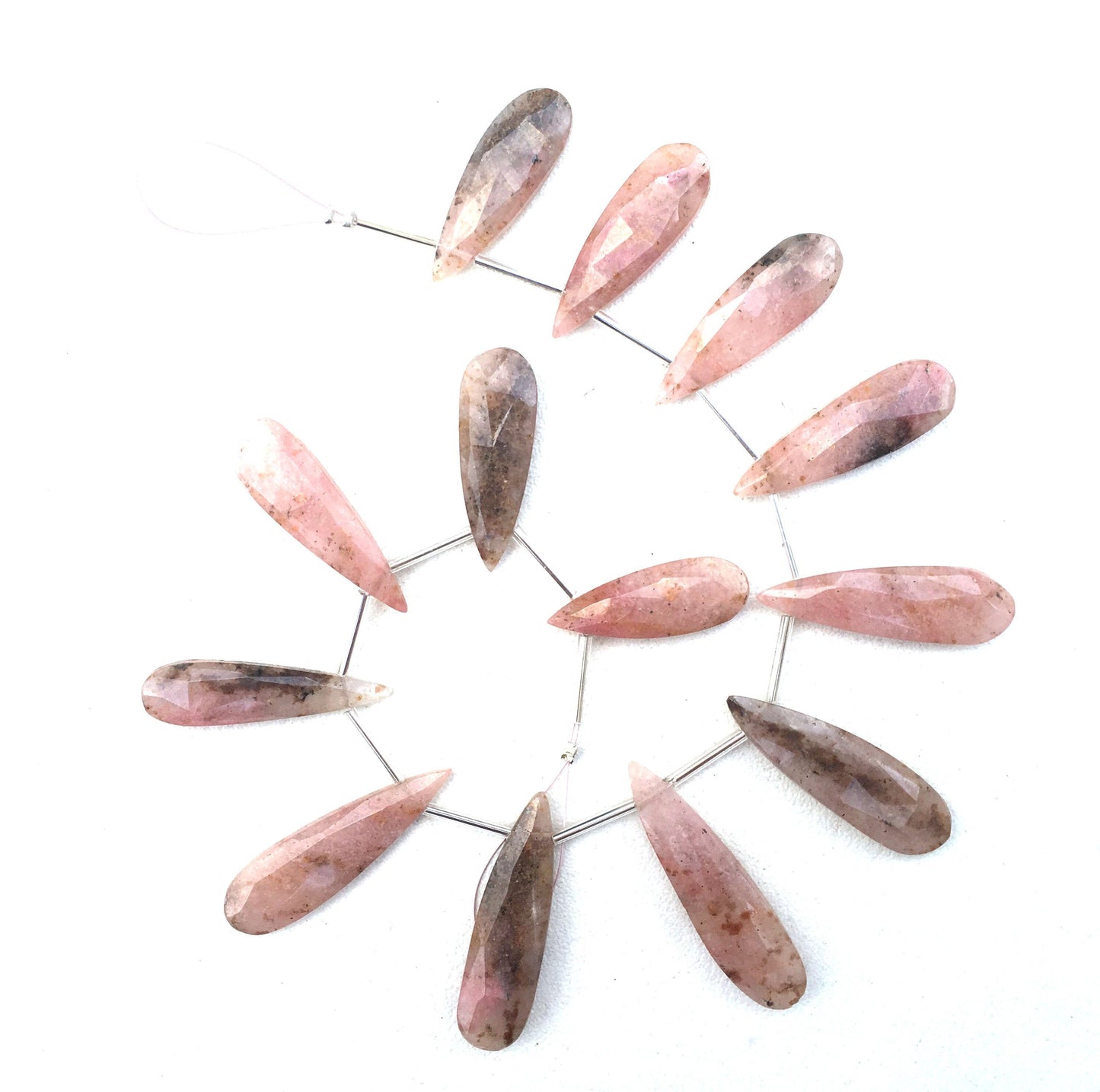 AAA+ Quality Natural Rhodonite Gemstone, 13 Pieces Faceted Pear Shape Briolette Beads Size 10x27-10x39 MM Making jewelry Wholesale Price