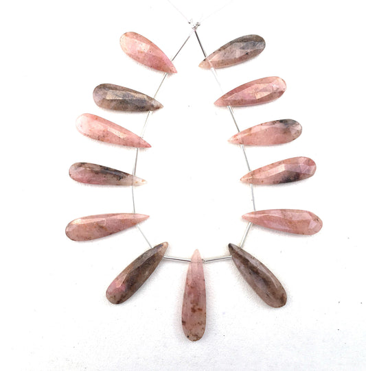 AAA+ Quality Natural Rhodonite Gemstone, 13 Pieces Faceted Pear Shape Briolette Beads Size 10x27-10x39 MM Making jewelry Wholesale Price