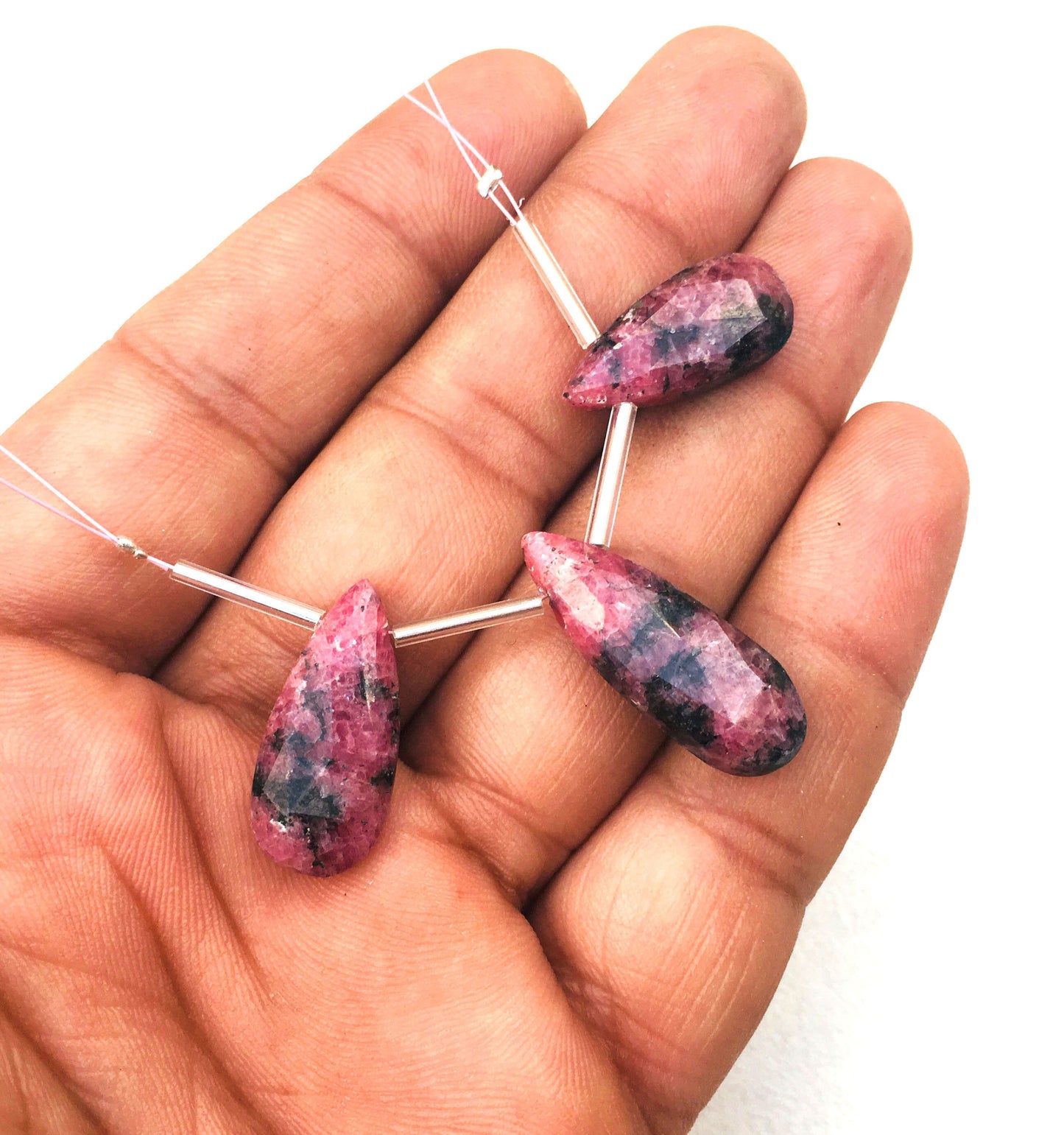 Natural Rhodonite Gemstone,3 Pieces Faceted Pear Shape Briolette Beads Size 10x21-11x27 MM Super Fine Quality Making jewelry Wholesale Price