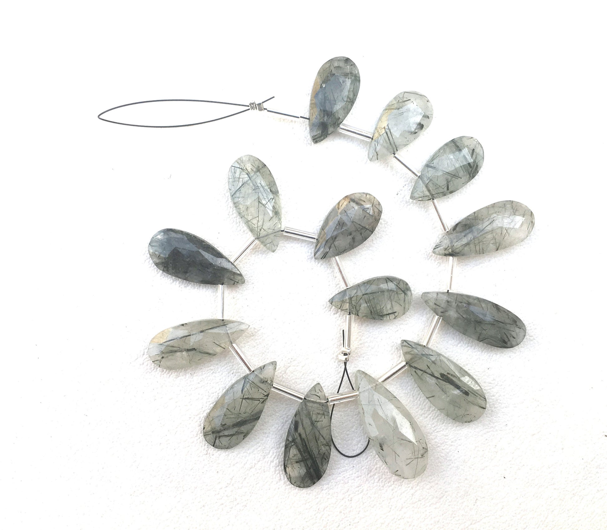 14 Pieces 1 Strand Natural Green Rutile Top Quality Gemstone, Faceted Pear Shape Size 9x17-10x24 MM Making Green Jewelry Wholesale Price