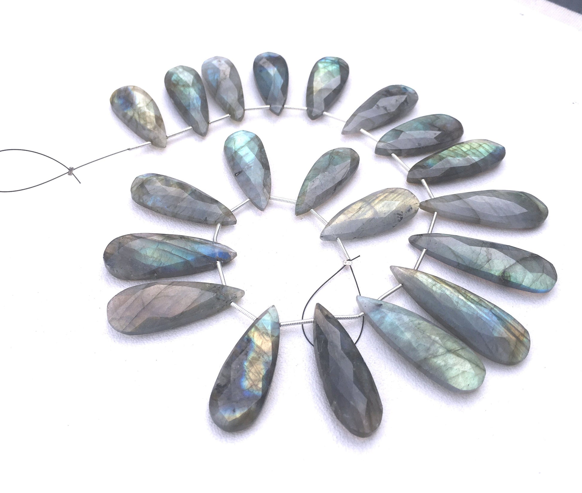 10 Pieces Faceted Pear Shape Natural Labradorite Gemstone,Briolette Beads,Blue Flash Size 12x34-14x40 MM,Making Jewelry Wholesale Price