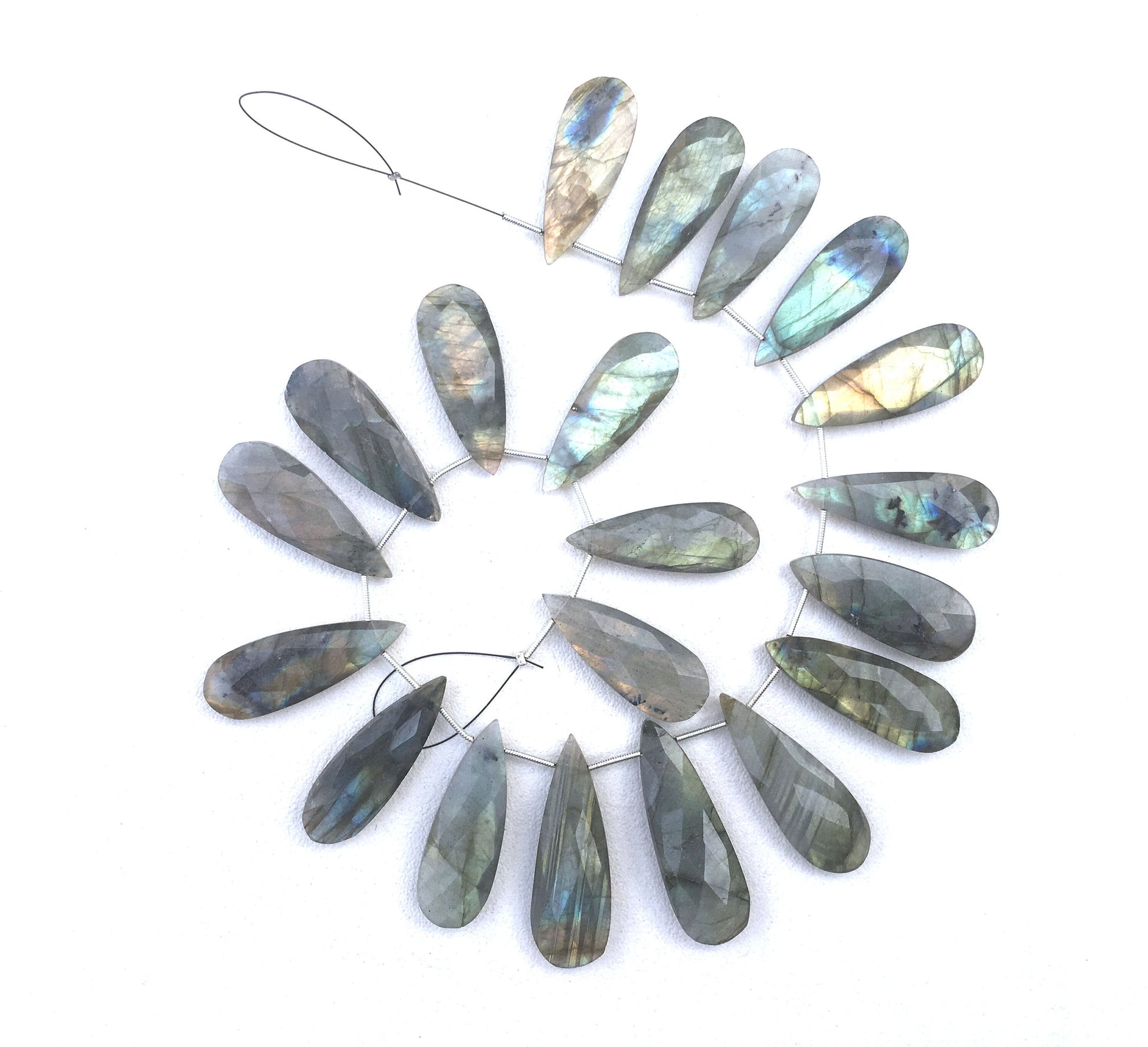 10 Pieces Faceted Pear Shape Natural Labradorite Gemstone,Briolette Beads,Blue Flash Size 12x34-14x40 MM,Making Jewelry Wholesale Price