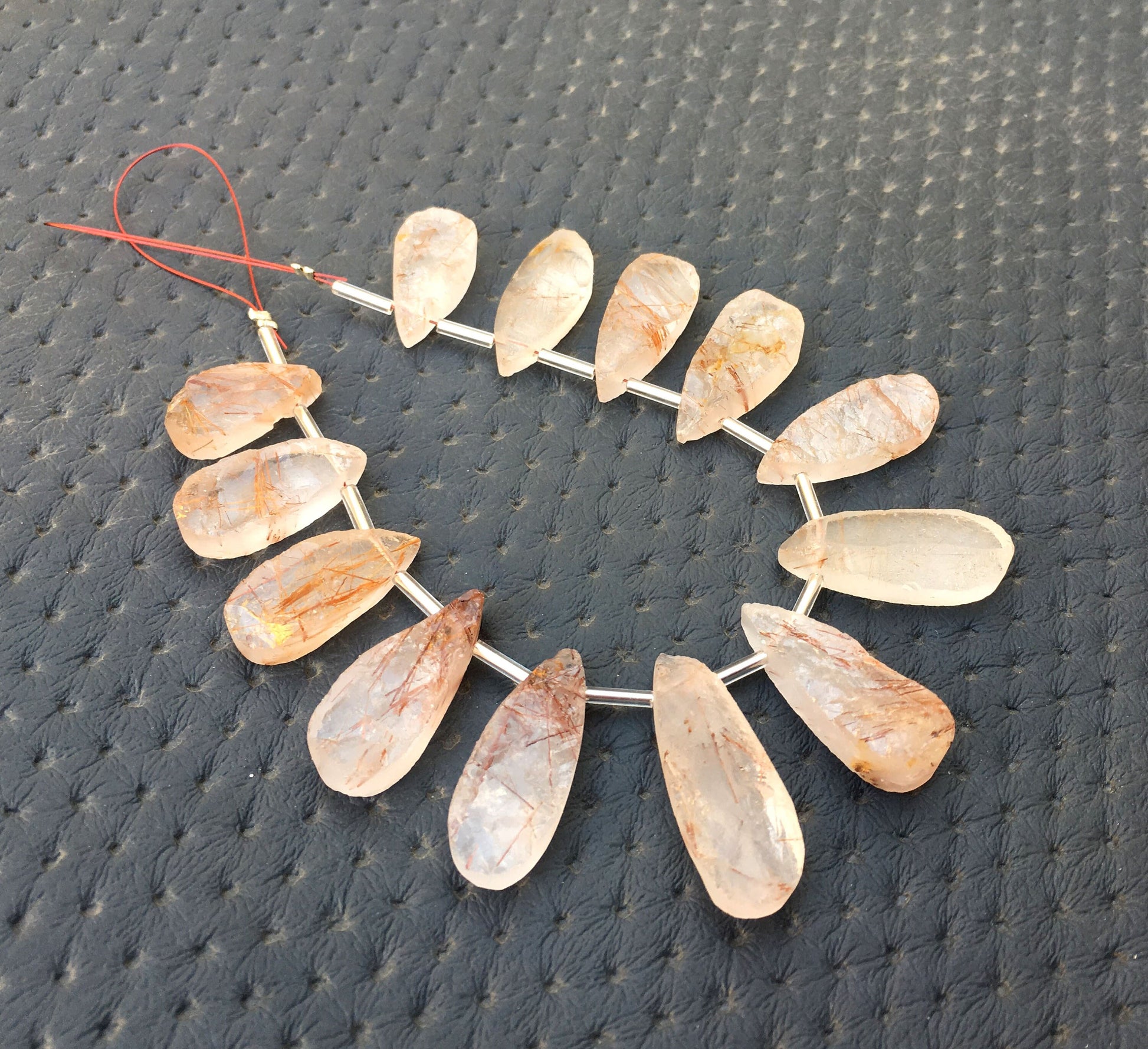 13 Pieces 1 Strand Natural Copper Rutile Gemstone,Uneven Pear Shape Rough Size 9x17-10x28 MM Approx,Top Quality Making Jewelry Wholesale