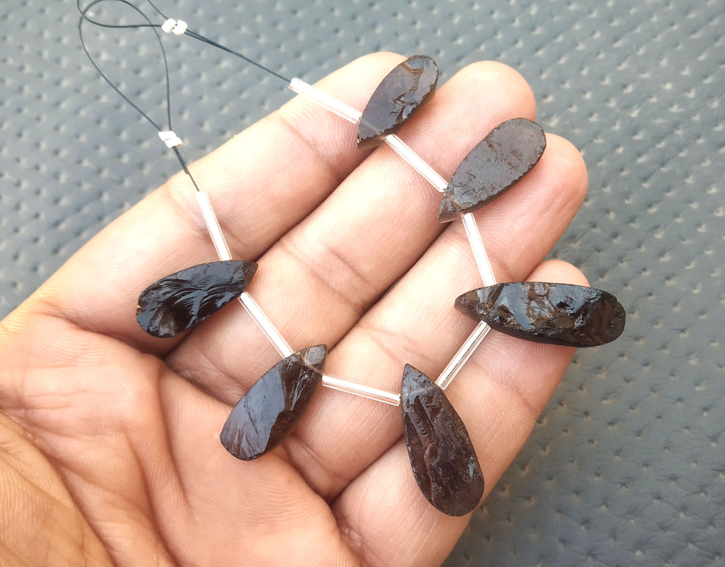 6 Pieces Natural Smoky Quartz Gemstone,Uneven Pear Shape Rough Super Quality Size 7x19-9x27 MM,Back side Flat Making jewelry Wholesale Price