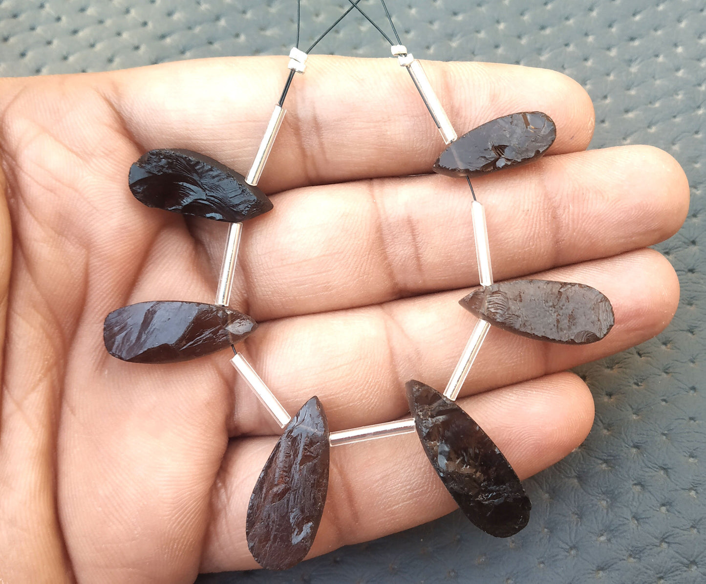 6 Pieces Natural Smoky Quartz Gemstone,Uneven Pear Shape Rough Super Quality Size 7x19-9x27 MM,Back side Flat Making jewelry Wholesale Price