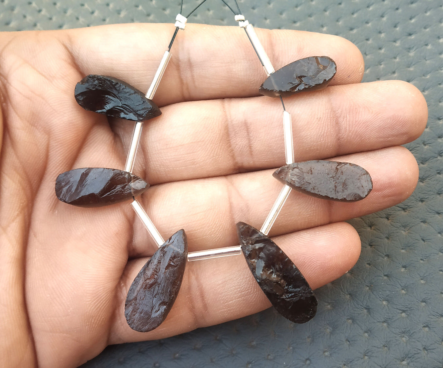 6 Pieces Natural Smoky Quartz Gemstone,Uneven Pear Shape Rough Super Quality Size 7x19-9x27 MM,Back side Flat Making jewelry Wholesale Price