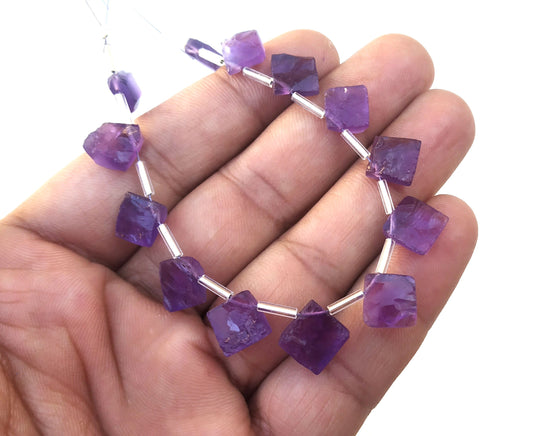 Uneven Square Shape Rough 15 Pieces 1 Strand Natural Blue Amethyst Gemstone,Size 9-10 MM High Quality Making Birthstone Jewelry Wholesale