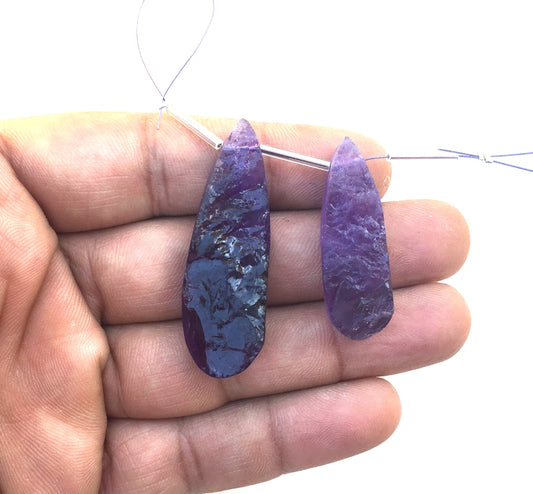 2 Pieces AAA Quality Natural Blue Amethyst Gemstone,Uneven Pear Shape Rough, Size 11x34-15x44 MM Making Birthstone Jewelry Wholesale Price