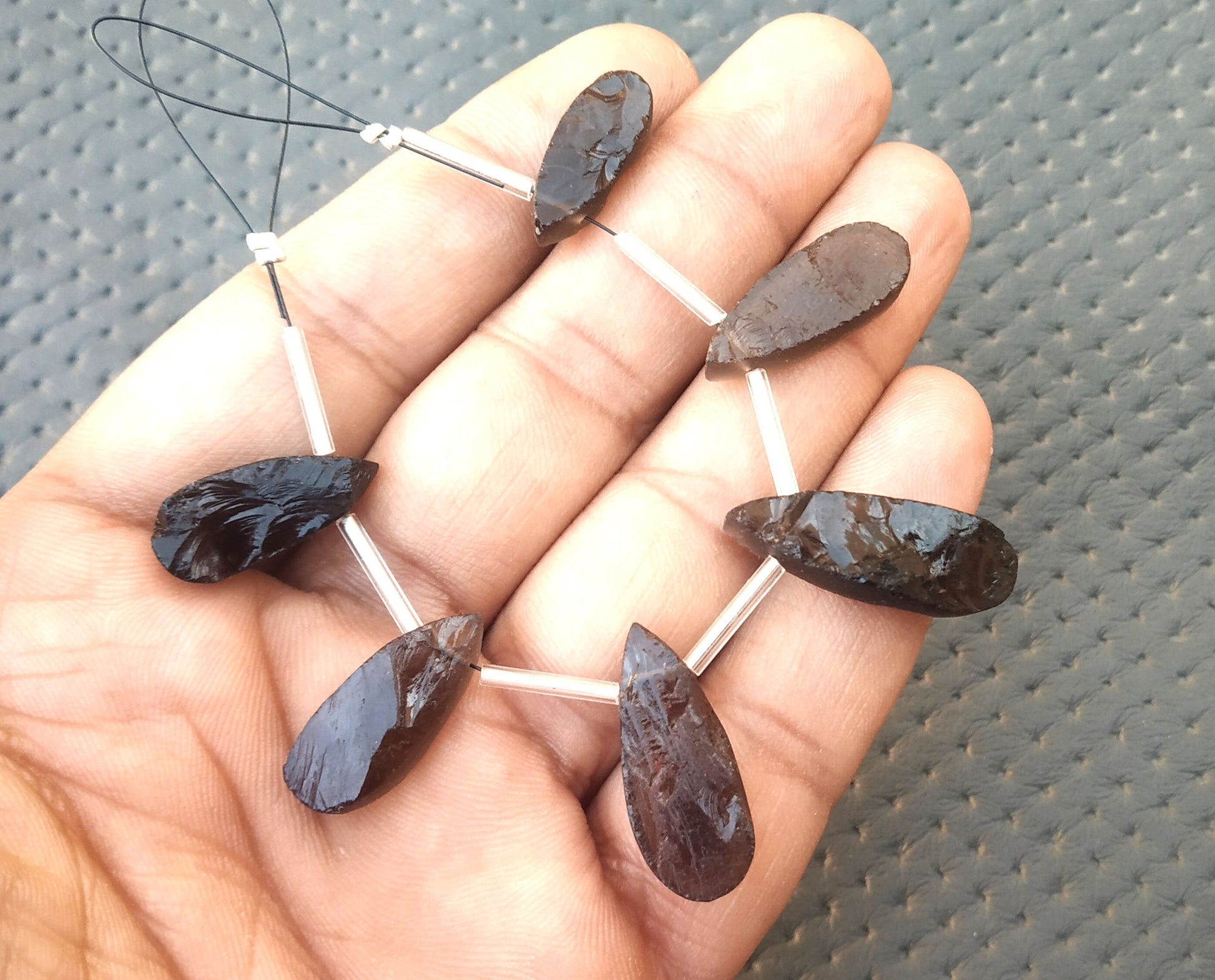 6 Pieces Natural Smoky Quartz Gemstone,Uneven Pear Shape Rough Super Quality Size 7x19-9x27 MM,Back side Flat Making jewelry Wholesale Price