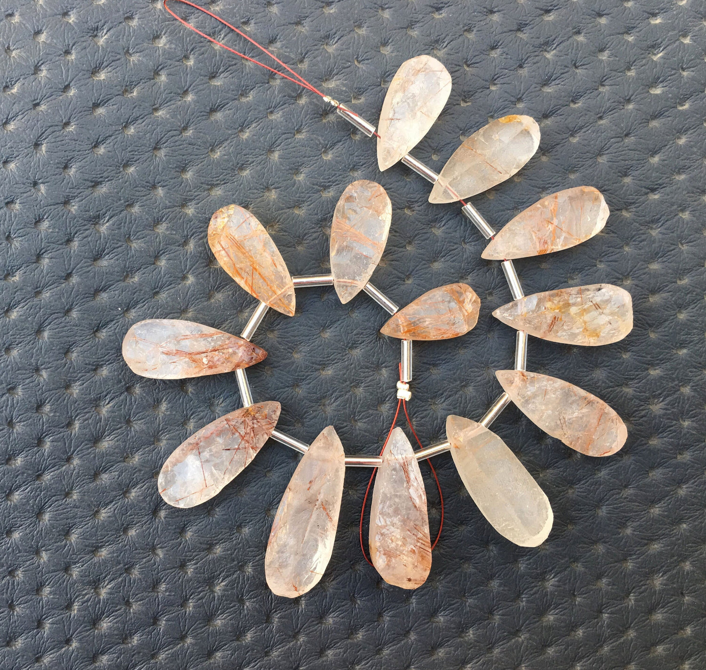 13 Pieces 1 Strand Natural Copper Rutile Gemstone,Uneven Pear Shape Rough Size 9x17-10x28 MM Approx,Top Quality Making Jewelry Wholesale