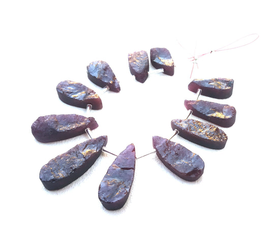 Genuine Quality Natural Red Garnet Gemstone,11 Pieces Uneven Pear Shape Rough,Size 8x16-9x25 MM Side Drilled Making Jewelry Raw Wholesale