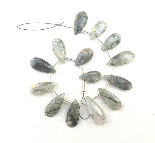 14 Pieces 1 Strand Natural Green Rutile Top Quality Gemstone, Faceted Pear Shape Size 9x17-10x24 MM Making Green Jewelry Wholesale Price