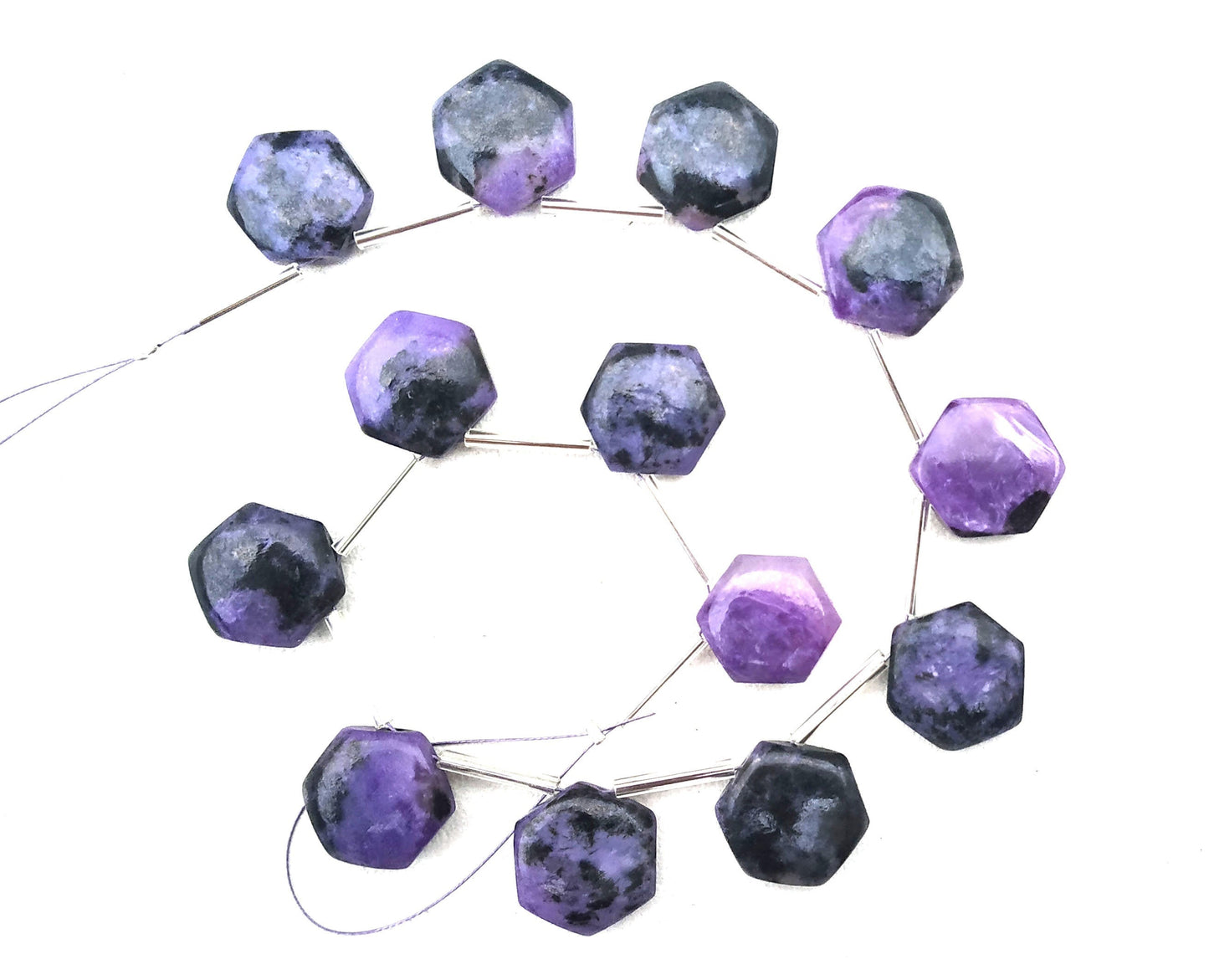 Gorgeous Gemstone 1 Strand Natural Charoite Stone,13 Pieces Hexagon Shape Smooth Briolette Beads Size 13-14 MM Making Jewelry Wholesale Rate