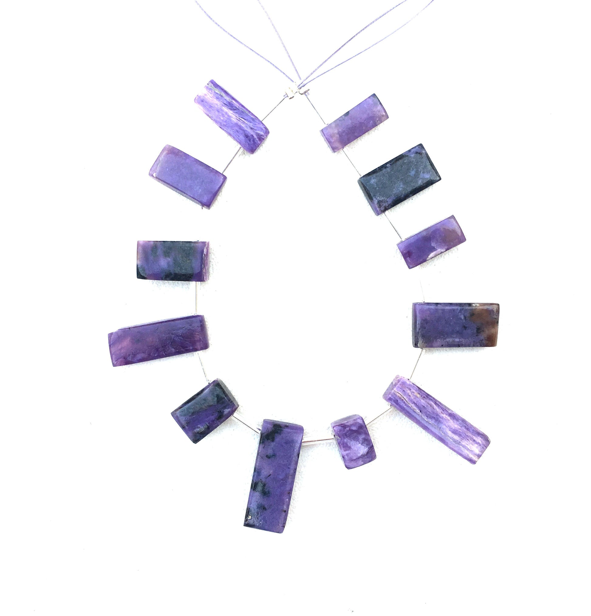 12 Pieces Smooth Rectangle Shape Super Fine Quality Natural Charoite Gemstone,Briolette Beads,Size 6x10-9x22 MM Making Jewelry Wholesale