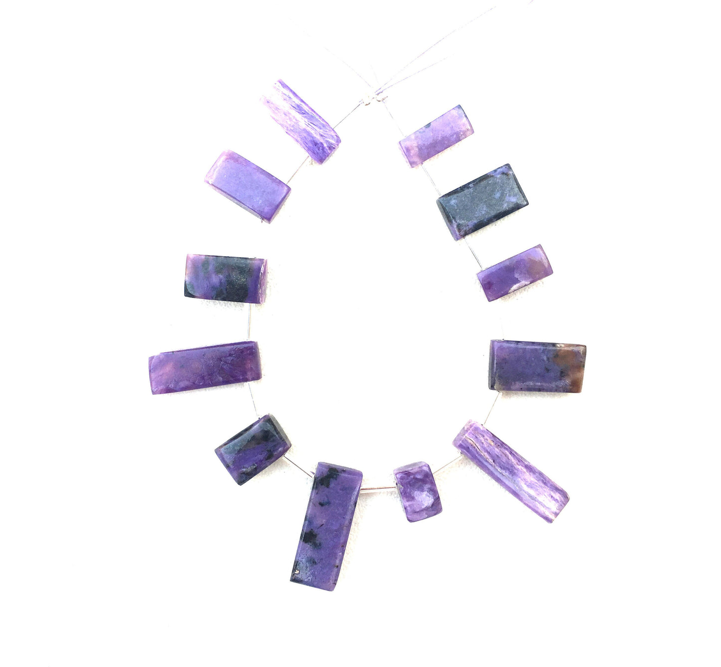 12 Pieces Smooth Rectangle Shape Super Fine Quality Natural Charoite Gemstone,Briolette Beads,Size 6x10-9x22 MM Making Jewelry Wholesale