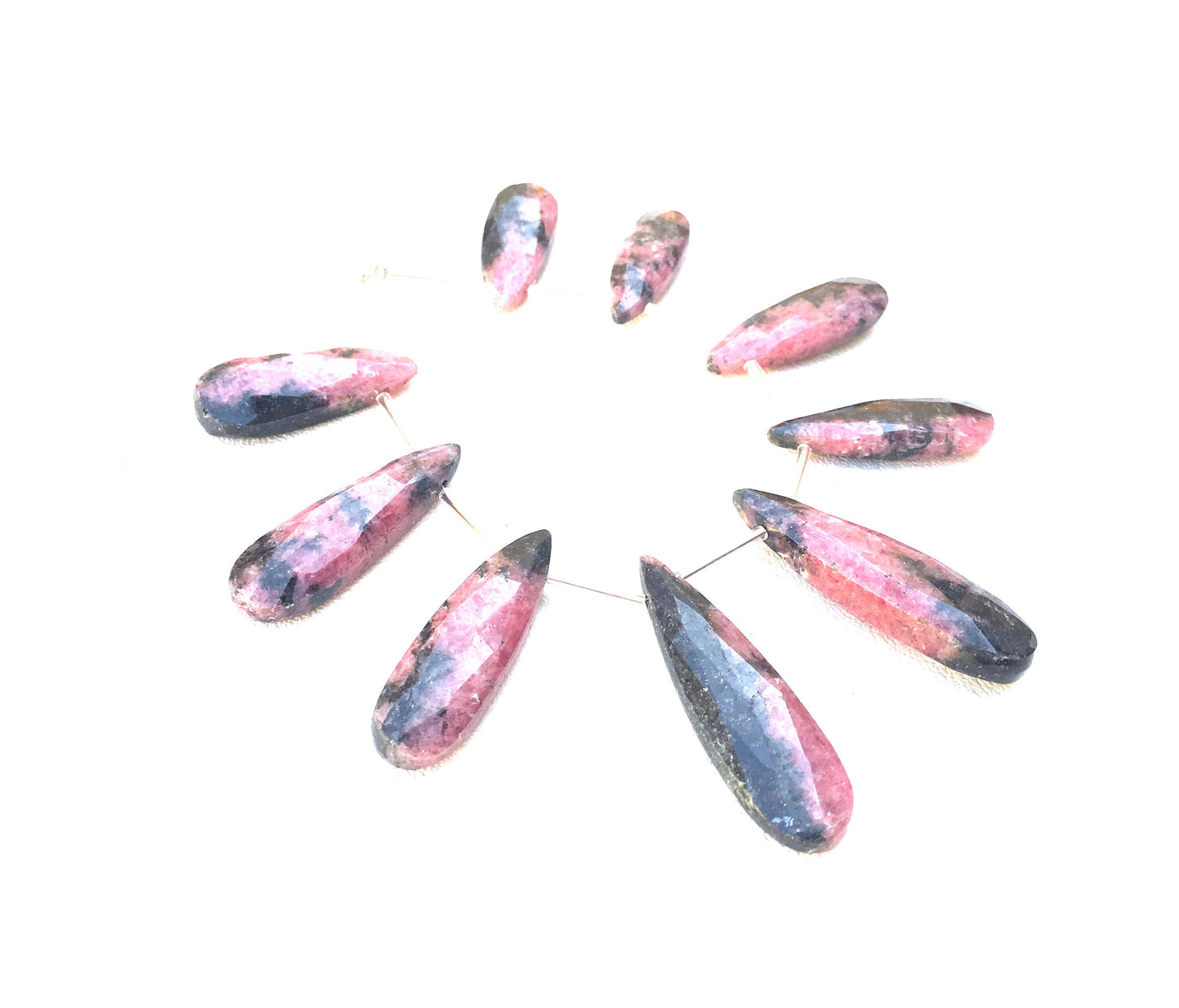 9 Pieces Natural Rhodonite Gemstone, Faceted Pear Shape Briolette Bead Size 10x26-12x40 MM Super Fine Quality Making jewelry Wholesale Price