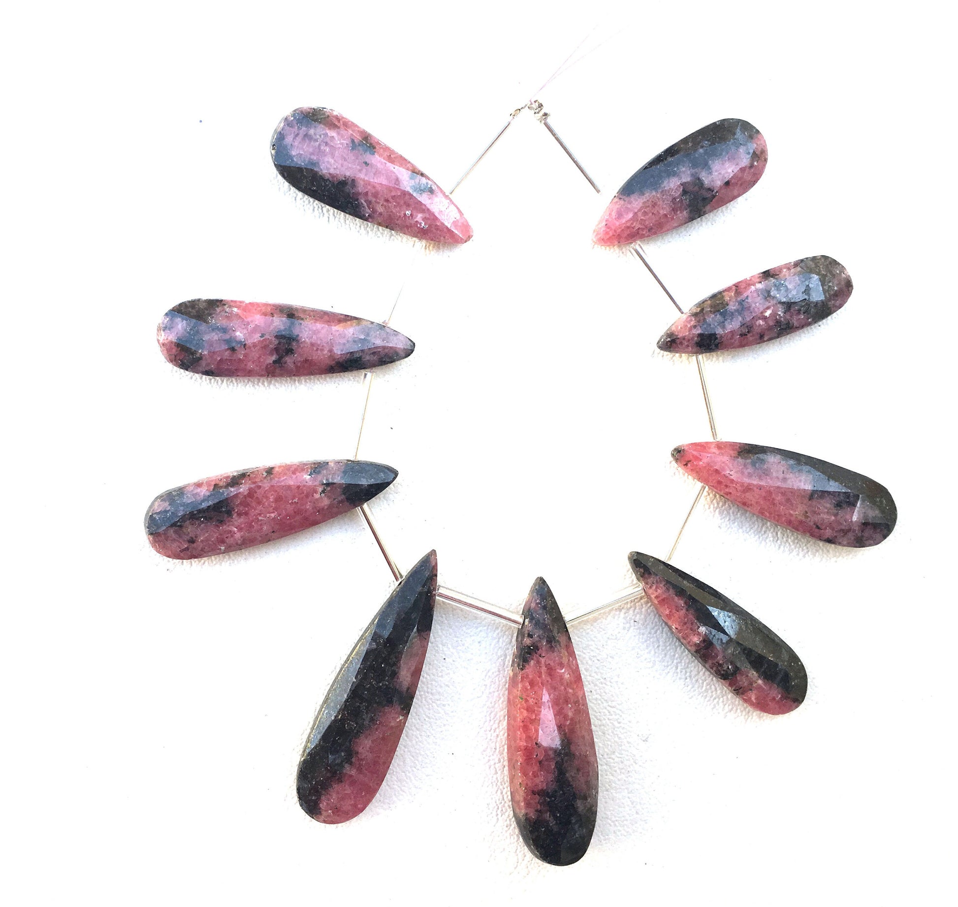 9 Pieces Natural Rhodonite Gemstone, Faceted Pear Shape Briolette Bead Size 10x26-12x40 MM Super Fine Quality Making jewelry Wholesale Price