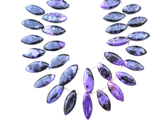 17 Pieces Natural Charoite Gemstone,Smooth Marquise Shape Briolette Beads,Size 8x18-10x21 MM Making Smooth Gemstone Jewelry Wholesale Rate