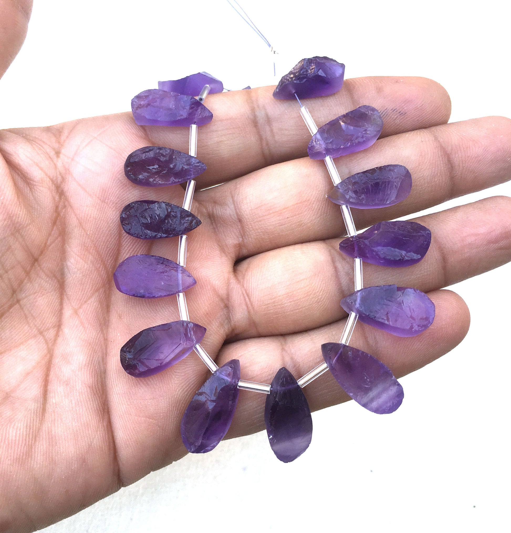 Best quality 1 Strand Natural Amethyst Gemstone,15 Piece Uneven Pear Shape Rough,Size 8x17-9x21 MM Unpolished Rough Making Jewelry Wholesale