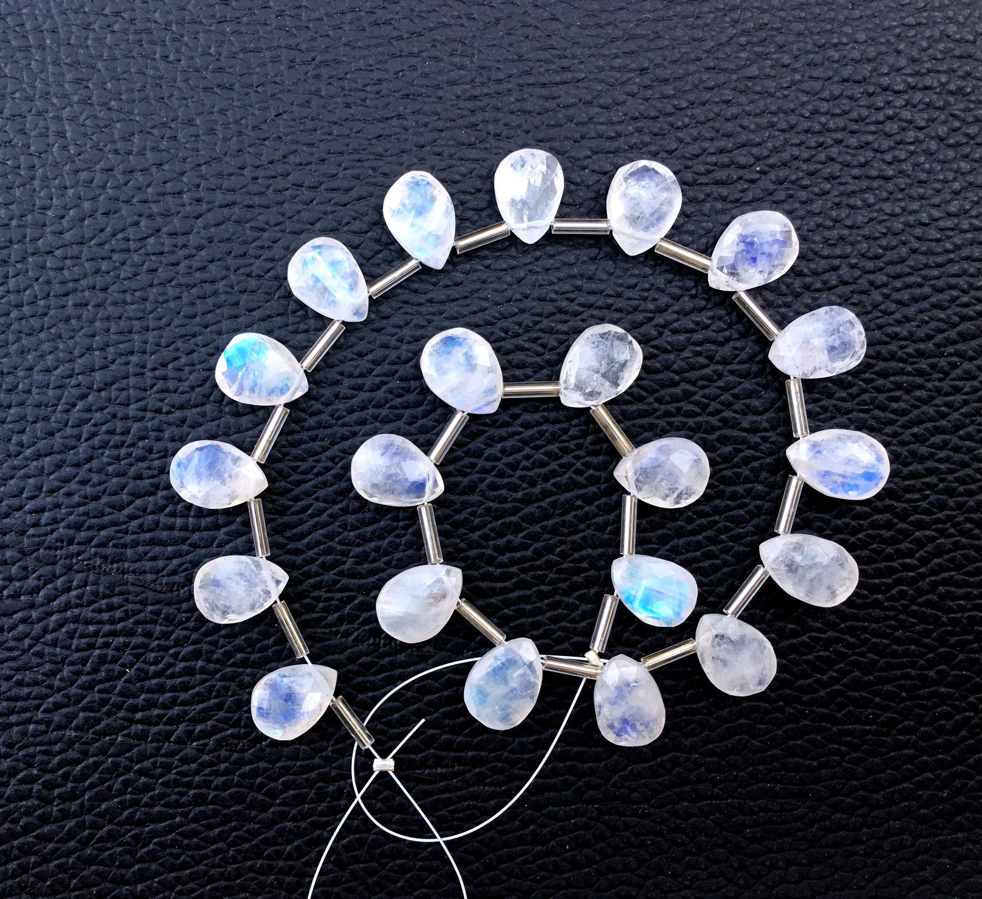 Iridescent 21 Pieces Natural Rainbow Moonstone,1 strand Faceted Pear Shape Blue Flashy Beads, Size 8x11-8.5x12 MM Making Jewelry Wholesale