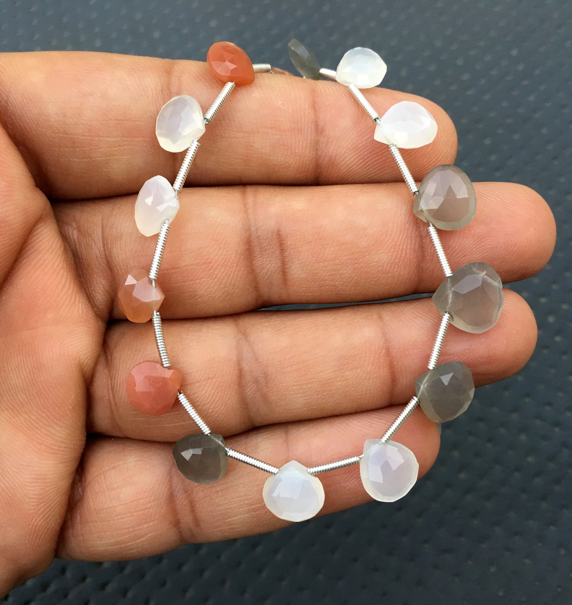 AAA Quality 1 Strand Natural Multi Moonstone, 21 Pieces faceted Heart Shape Beads, size 7-10 MM Gemstone Making Beautiful Jewelry Wholesale