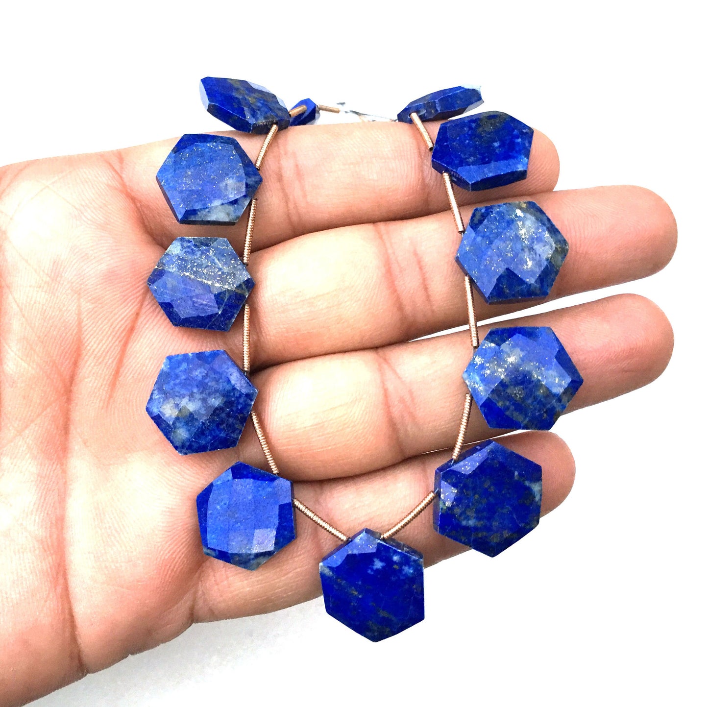 Natural Lapis Lazuli Gemstone,1 Strand Faceted Hexagon shape,13 Pieces Size 14-15 MM Briolette Beads, Making Blue Jewelry Wholesale Price