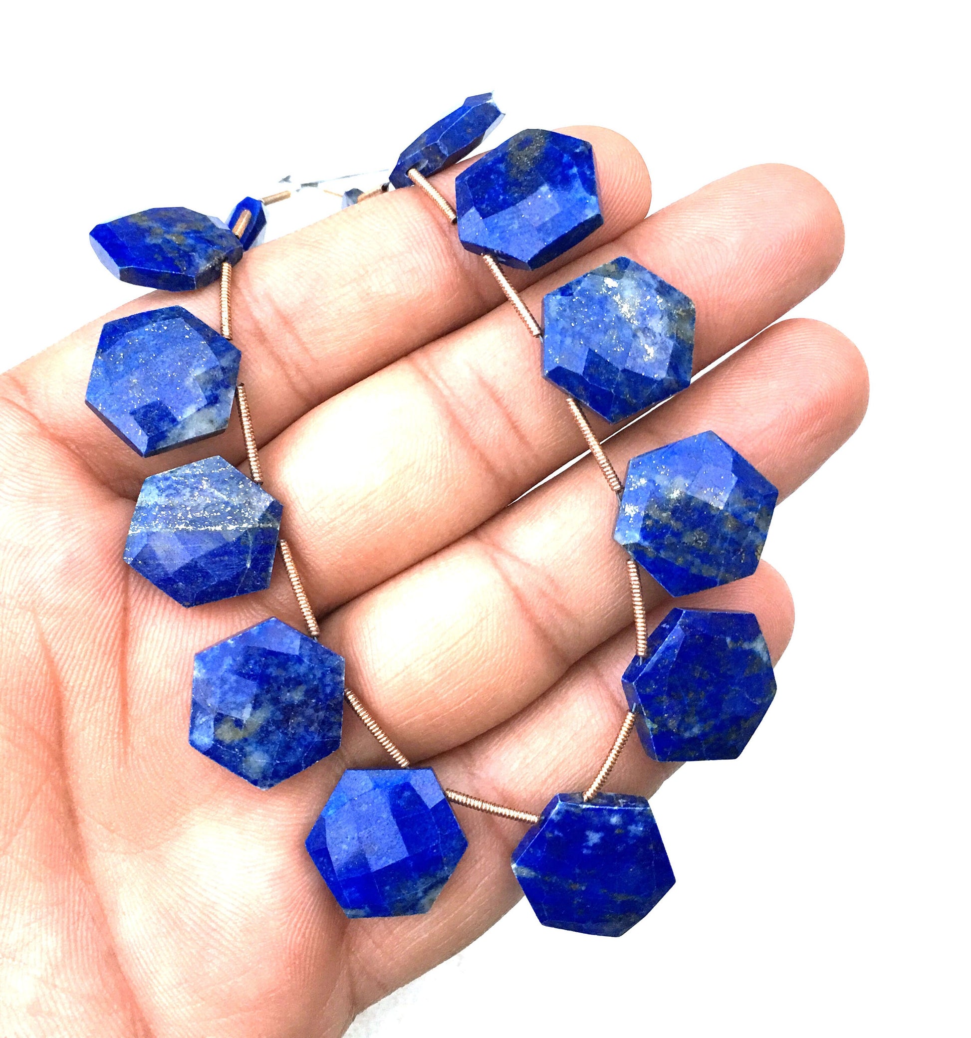 Natural Lapis Lazuli Gemstone,1 Strand Faceted Hexagon shape,13 Pieces Size 14-15 MM Briolette Beads, Making Blue Jewelry Wholesale Price