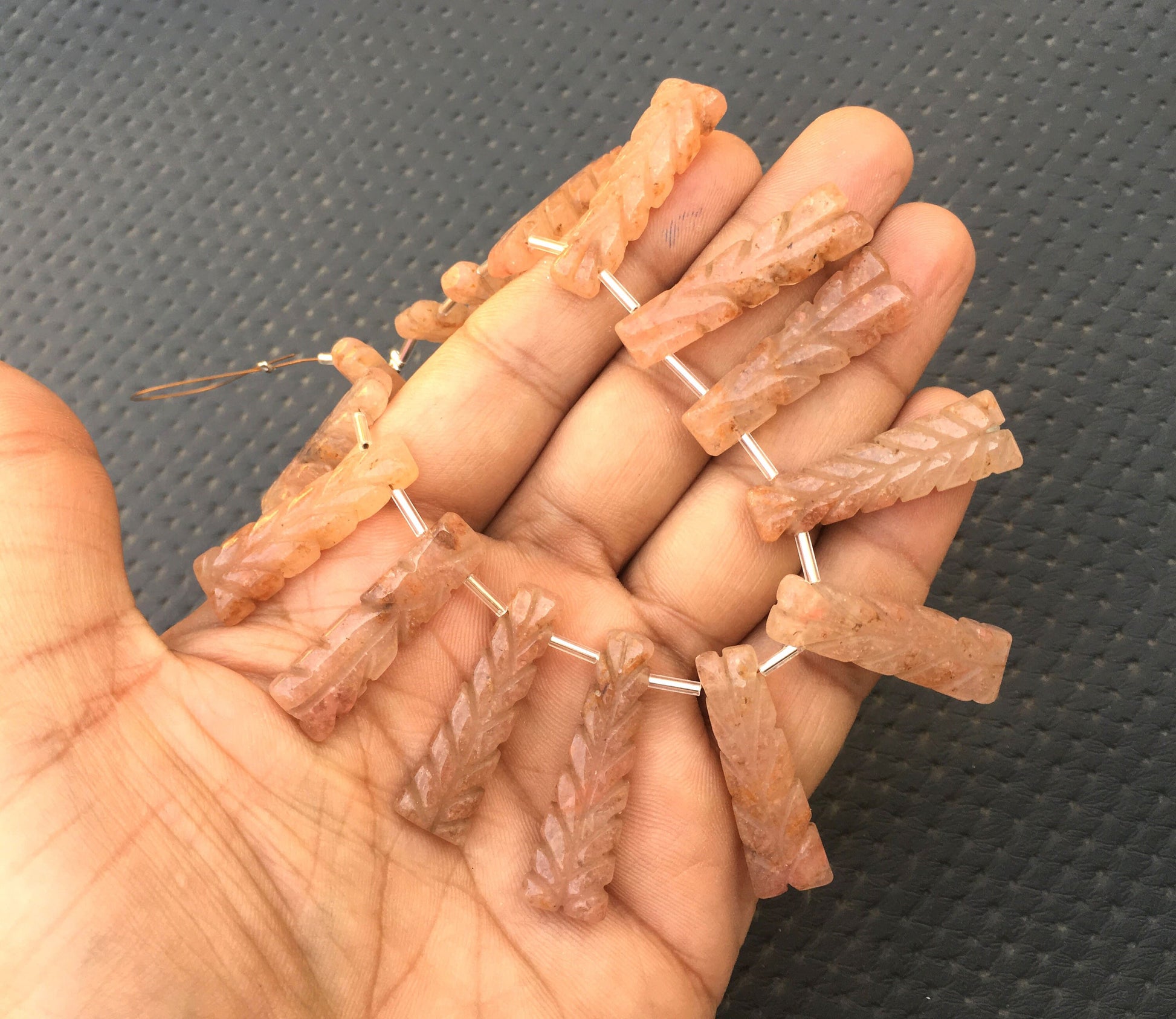 15 Piece 1 Strand Natural Rhodonite Gemstone,Fancy Shape Carving Cut,Size 9x31-10x34 MM AAA+ Quality Stone Making Jewelry Wholesale Price