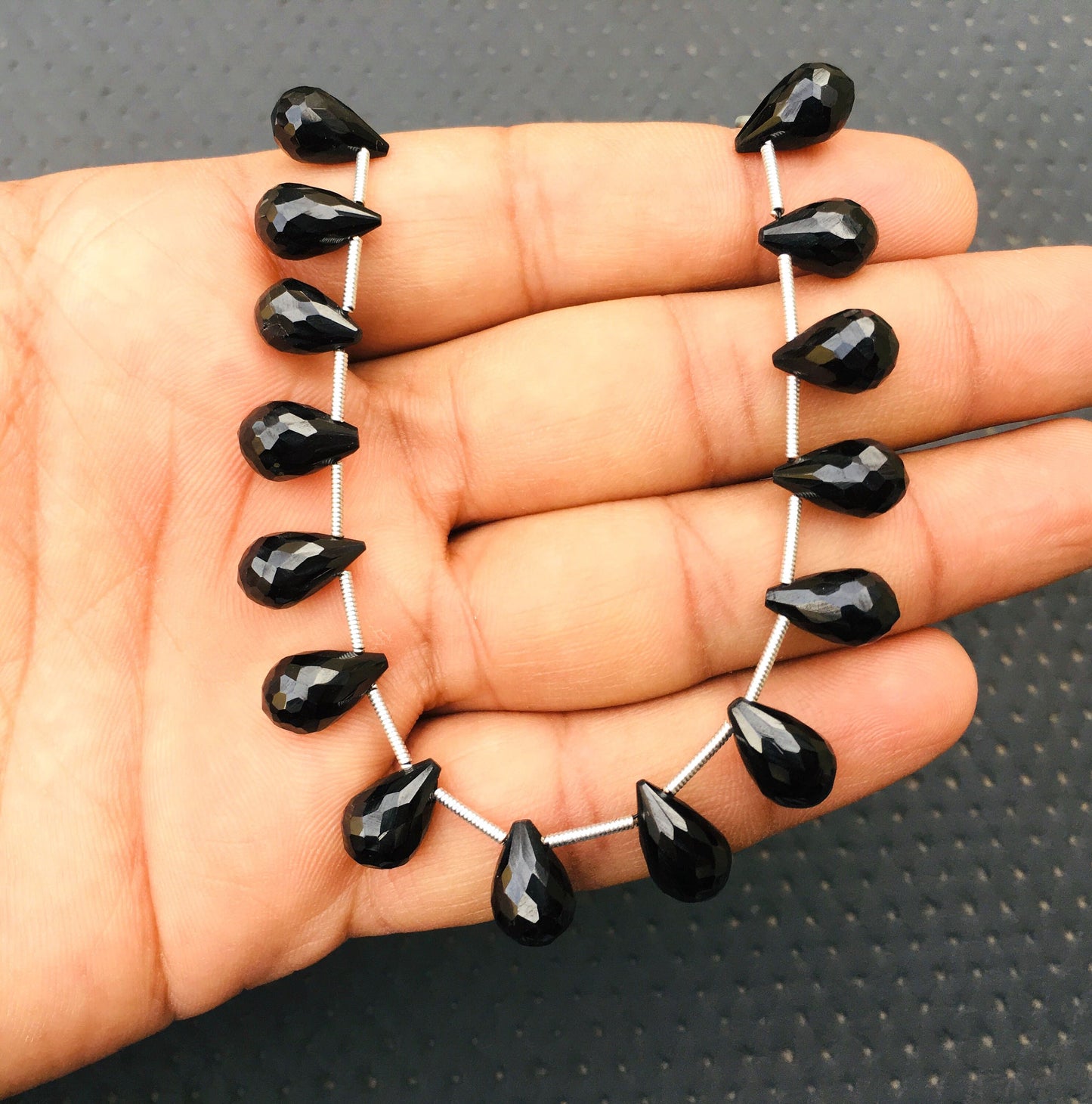 Super Sparkly 22 Pieces Natural Black Spinel Gemstone, 1 Strand Faceted Teardrop Shape Beads, Size 6x11-7x13 MM Making Jewelry wholesale