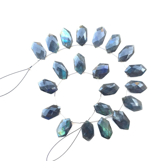 21 Pieces Natural Labradorite Gemstone, Fancy Shape Blue Flash Size 10x18-11x21 MM Stone ,Faceted Briolette Beads Making Jewelry Wholesale